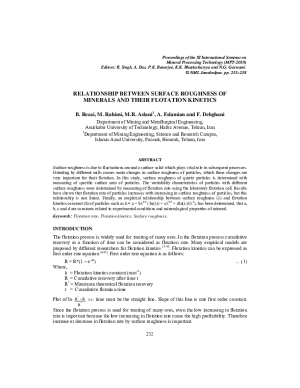 (PDF) RELATIONSHIP BETWEEN SURFACE ROUGHNESS OF MINERALS AND THEIR ...