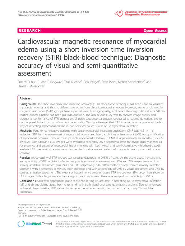 (PDF) Cardiovascular magnetic resonance of myocardial edema using a ...