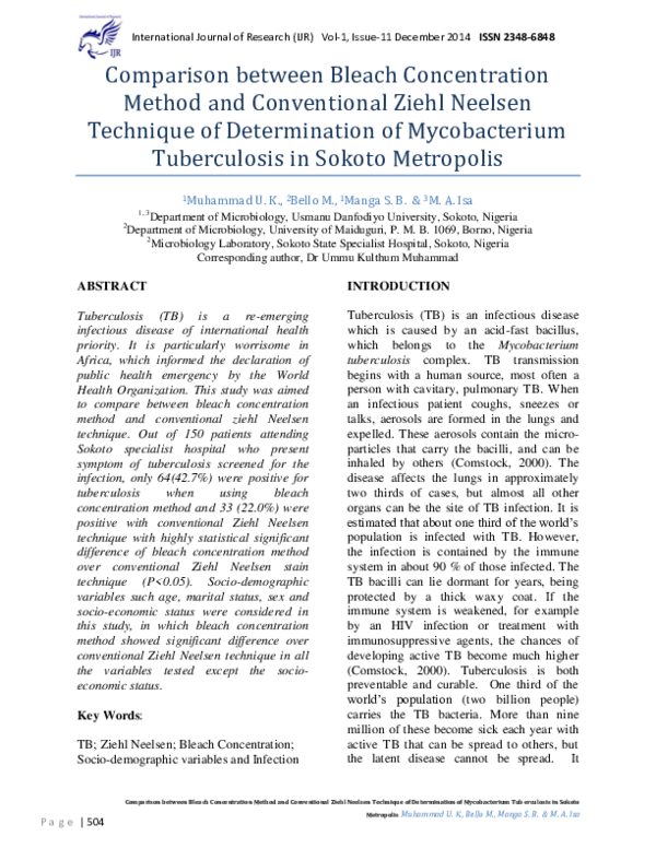 (PDF) Comparison between Bleach Concentration Method and Conventional