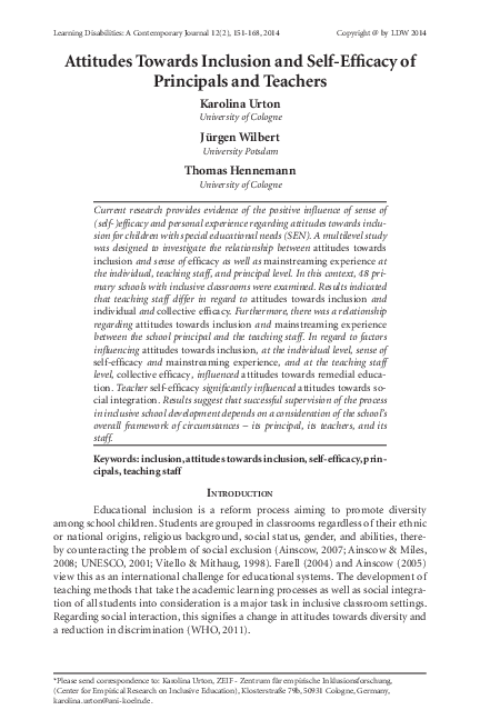 (PDF) Attitudes towards inclusion and self-efficacy of principals and ...