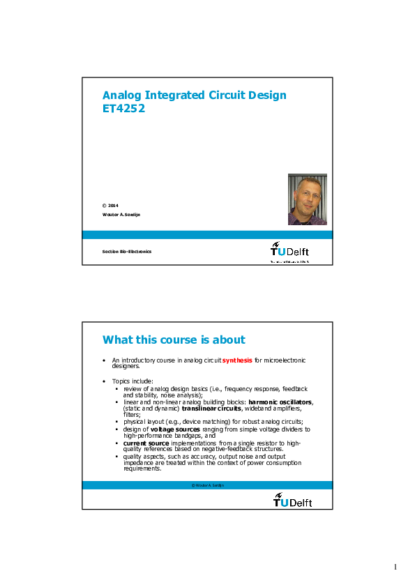 (PDF) Analog Integrated Circuit Design ET4252 © 2014 阳 姜 Academia.edu
