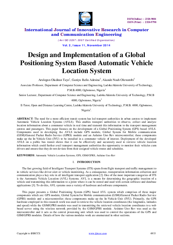 (PDF) Design and Implementation of a Global Positioning System Based ...