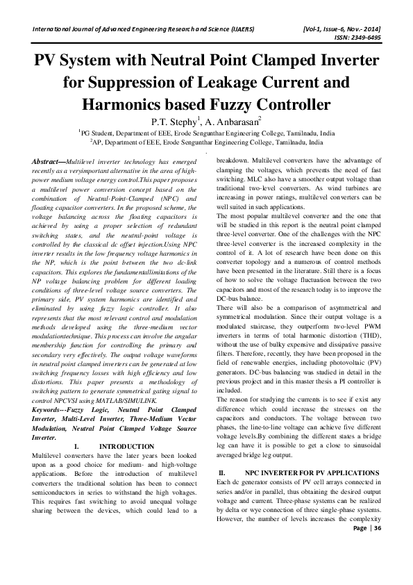 (PDF) PV System with Neutral Point Clamped Inverter for Suppression of ...