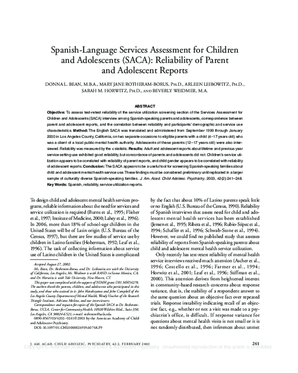 (PDF) Spanish-Language Services Assessment for Children and Adolescents ...