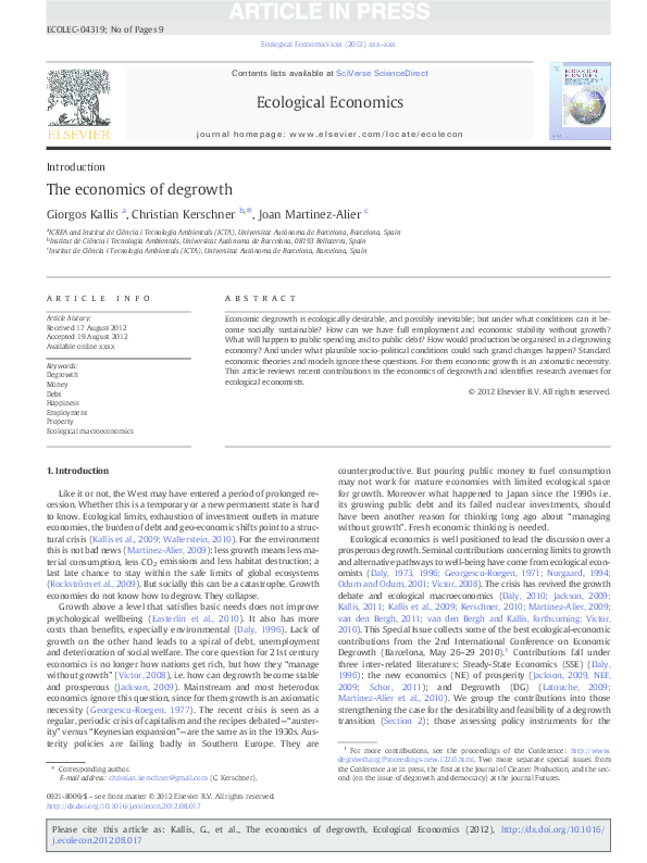 (PDF) Introduction The economics of degrowth