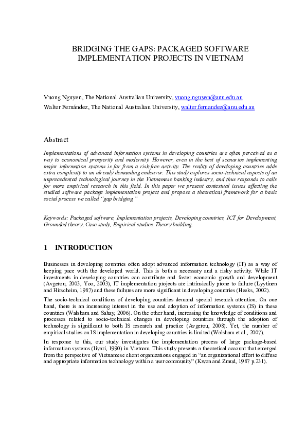 (PDF) BRIDGING THE GAPS: PACKAGED SOFTWARE IMPLEMENTATION PROJECTS IN ...