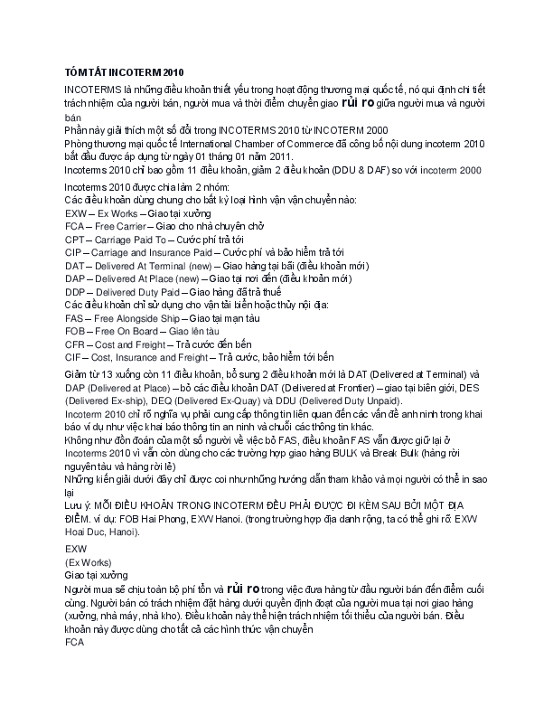 First page of “TOM TẮT INCOTERM 2010”