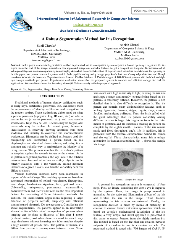 (PDF) A Robust Segmentation Method for Iris Recognition