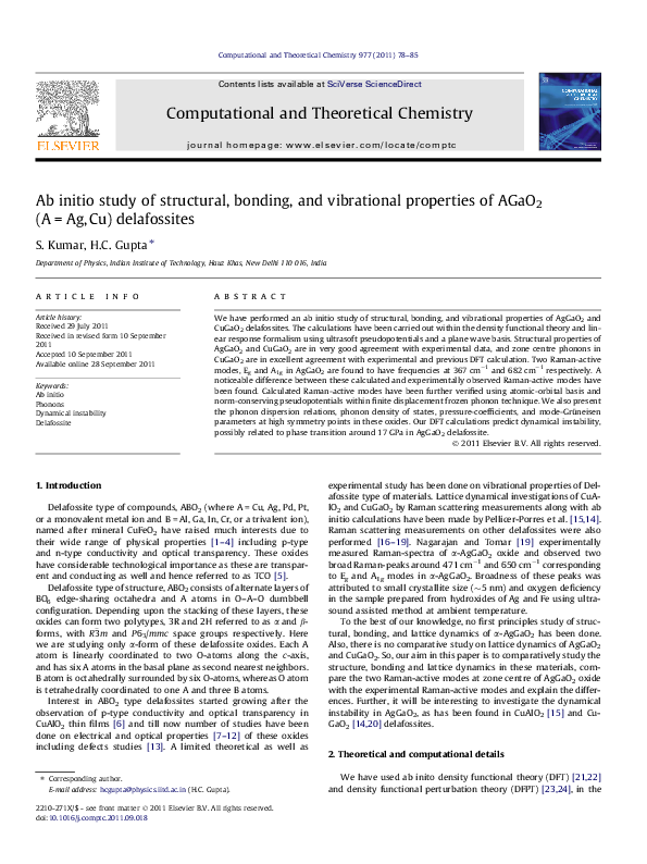 (PDF) Ab initio study of structural, bonding, and vibrational ...