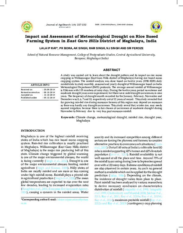 (PDF) Impact and Assessment of Meteorological Drought on Rice Based ...