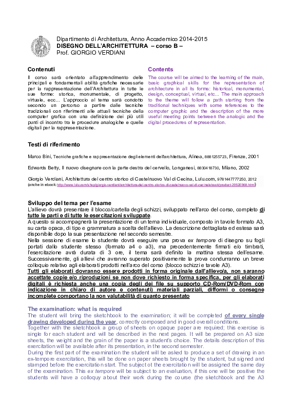 Pdf Programma Del Corso Di Disegno Dellarchitettura Anno