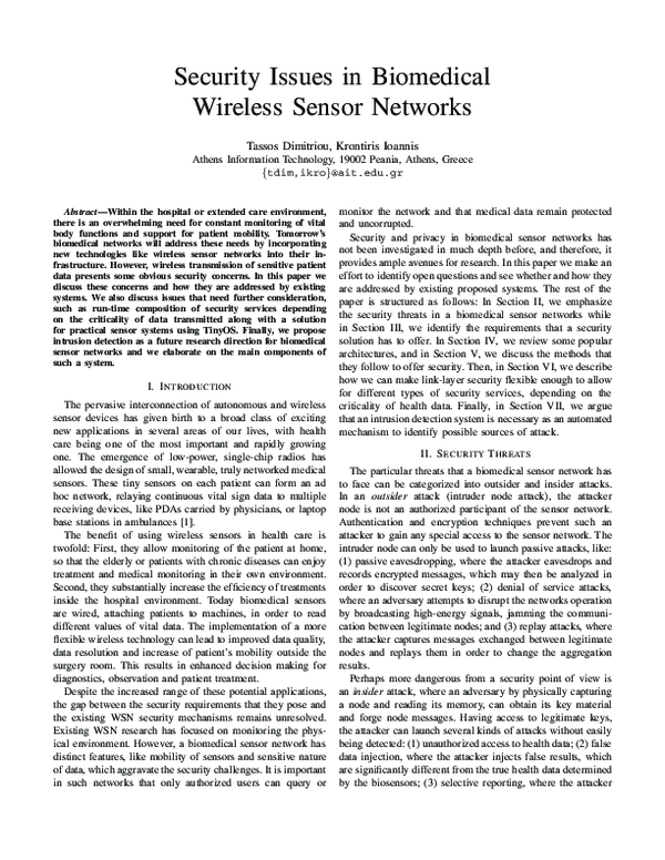 (PDF) Security Issues In Biomedical Wireless Sensor Networks