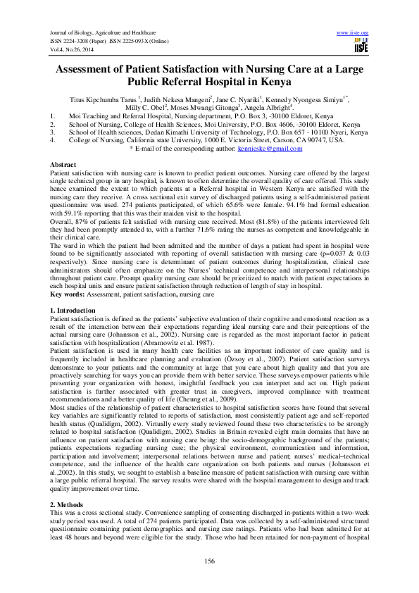 (PDF) Assessment of Patient Satisfaction with Nursing Care at a Large ...