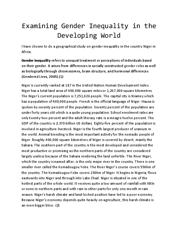 (DOC) Gender Inequality in the developing world (Niger)