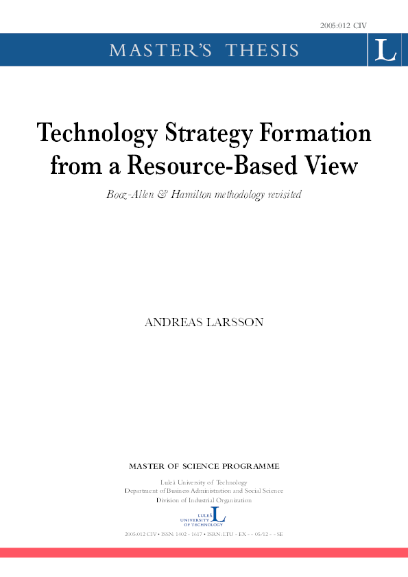 (PDF) Technology Strategy Formation from a Resource-Based View
