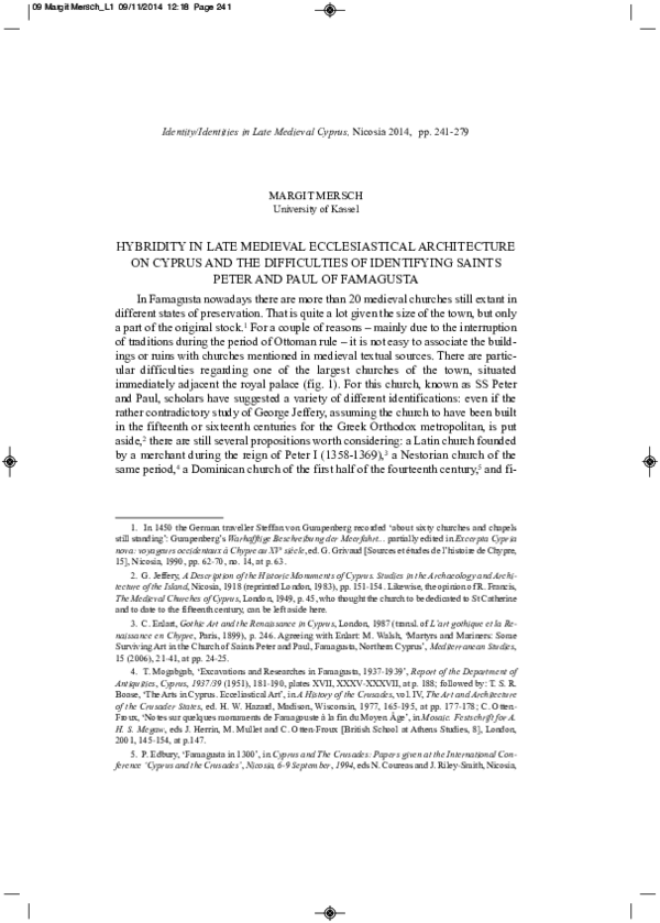 Hybridity in Late Medieaval Ecclesiastical Architecture of Cyprus and