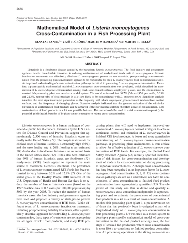 (PDF) Mathematical model of Listeria monocytogenes crosscontamination in a fish processing