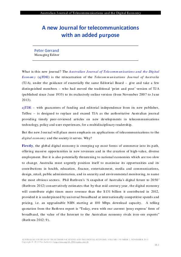 (PDF) A new Journal for telecommunications with an added purpose