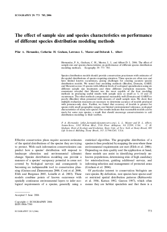 (PDF) The effect of sample size and species characteristics on ...