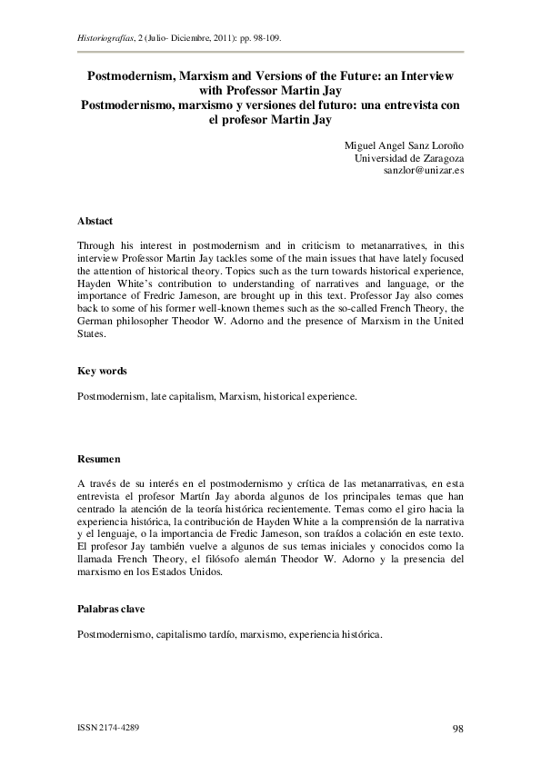 (PDF) Postmodernism, Marxism and Versions of the Future. An Interview