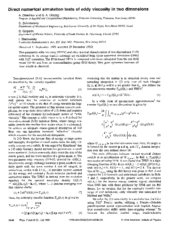 (PDF) Direct numerical simulation tests of eddy viscosity in two dimensions
