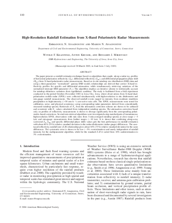 (PDF) High-Resolution Rainfall Estimation from X-Band Polarimetric ...