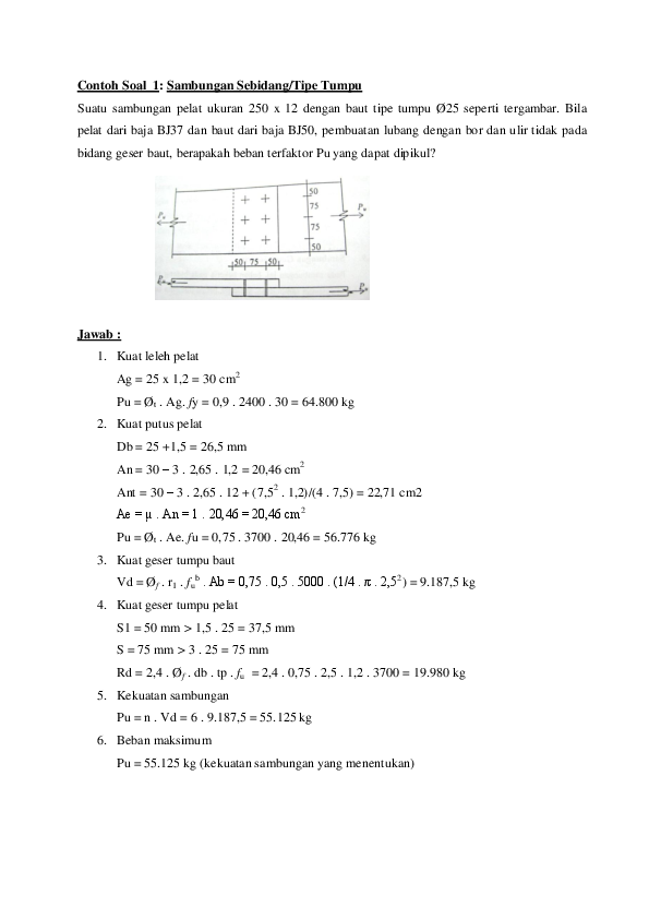(PDF) Contoh Soal 1 Sambungan Sebidang/Tipe Tumpu Sandi