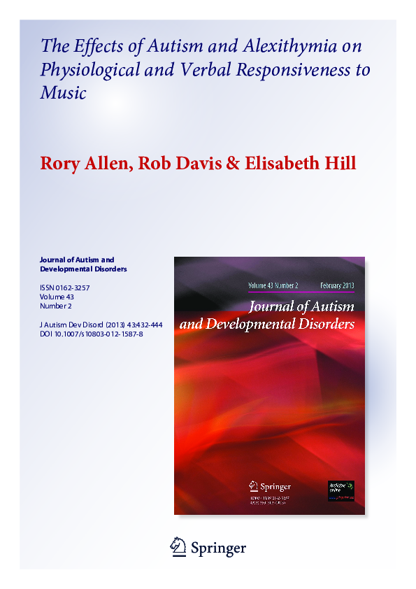 (PDF) The Effects of Autism and Alexithymia on Physiological and Verbal ...