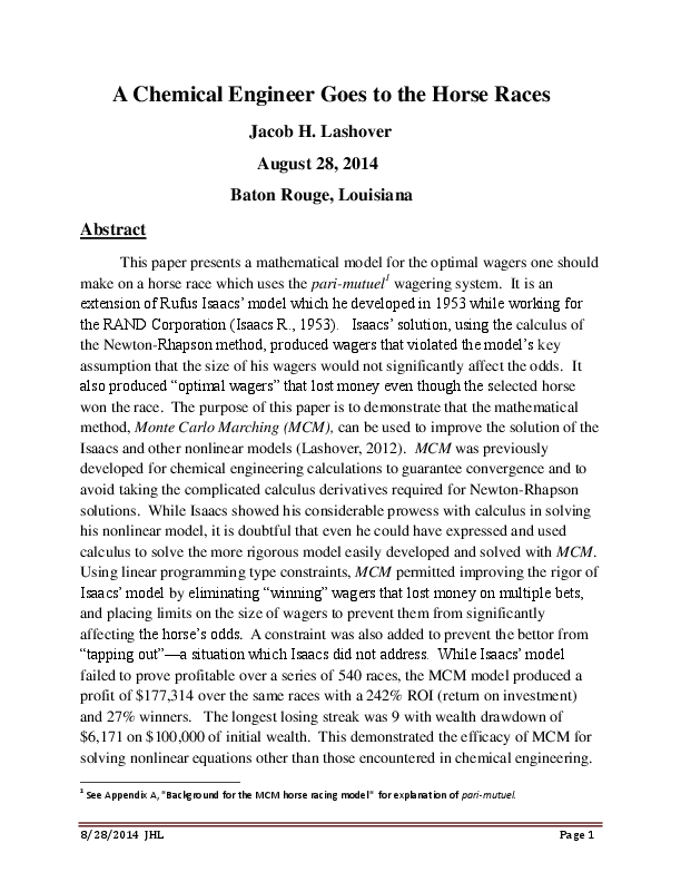 DOC) A Chemical Engineer Goes to the Horse Races