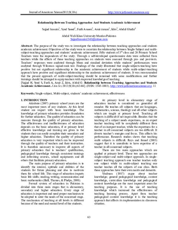 (PDF) Relationship Between Teaching Approaches And Students Academic ...