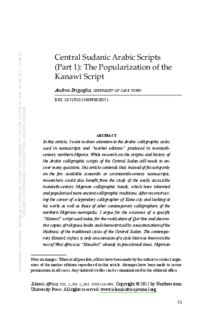 (PDF) Central Sudanic Arabic Scripts (Part 1): The Popularization of ...