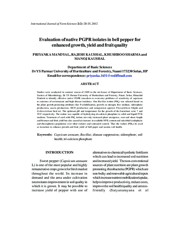 (PDF) Evaluation of native PGPR isolates in bell pepper for enhanced ...