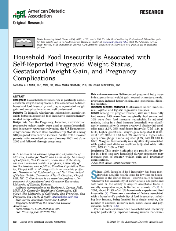 (PDF) Household Food Insecurity Is Associated with Self-Reported ...