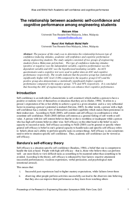 (PDF) The relationship between academic self-confidence and cognitive ...