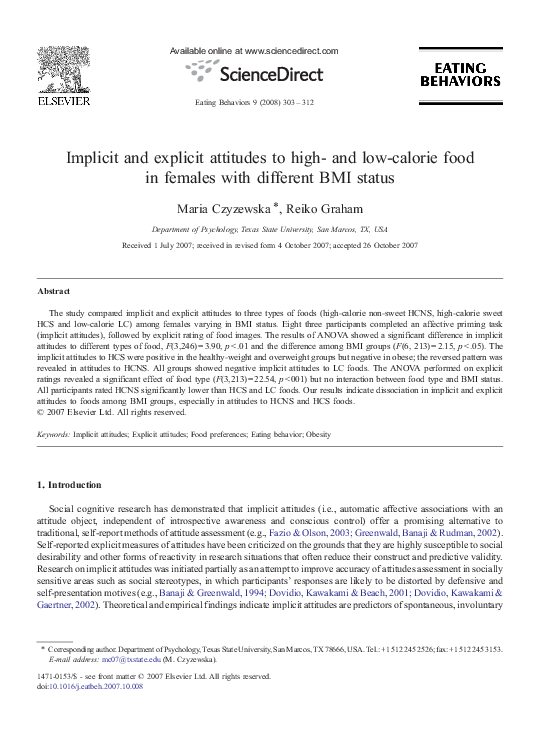 (PDF) Implicit and explicit attitudes to high- and low-calorie food in ...