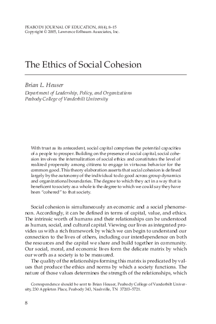 (PDF) The Ethics of Social Cohesion (2005)