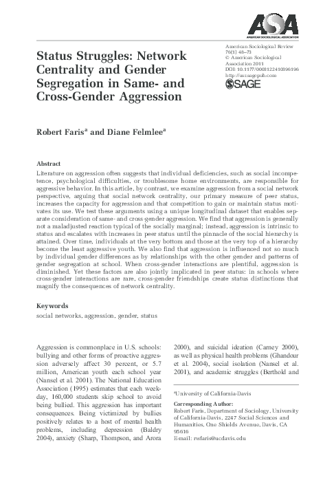 (PDF) Status Struggles: Network Centrality and Gender Segregation in ...
