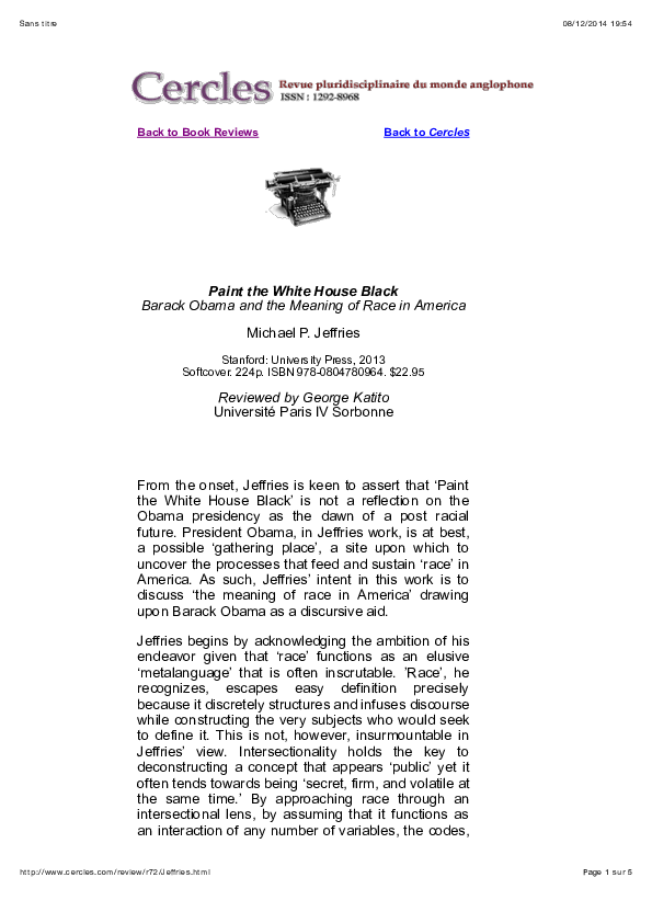 (PDF) Book Review Jeffries, M. 2013. Paint the White House Black