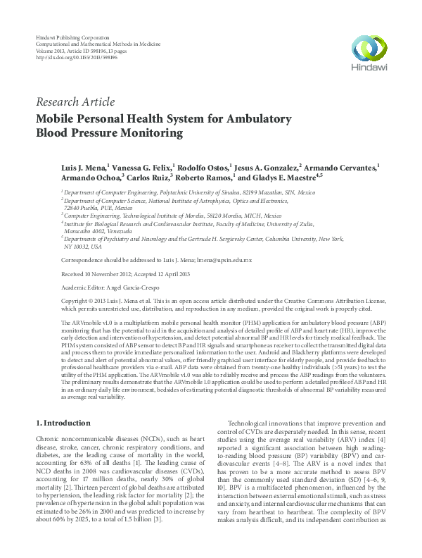 (PDF) Mobile Personal Health System for Ambulatory Blood Pressure ...