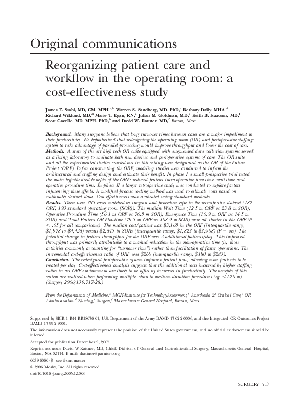(PDF) Reorganizing patient care and workflow in the operating room: a ...