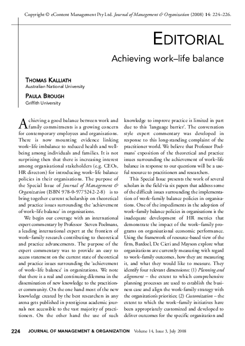 (PDF) Editorial: Achieving work-life balance
