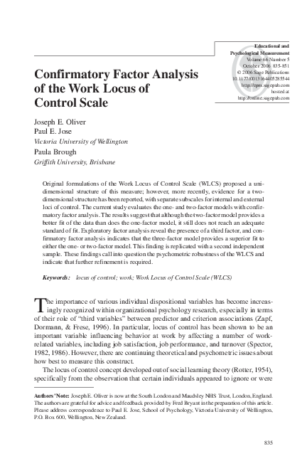 (PDF) Confirmatory Factor Analysis of the Work Locus of Control Scale