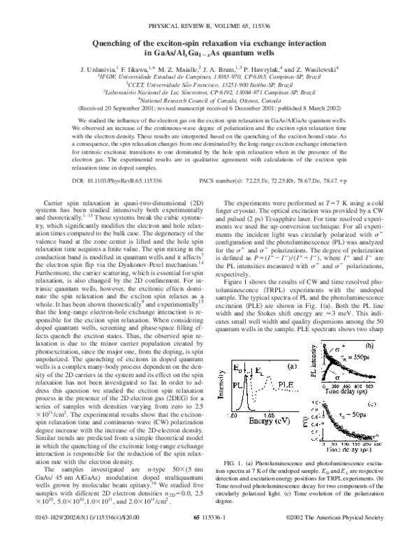 (PDF) Quenching of the exciton-spin relaxation via exchange interaction
