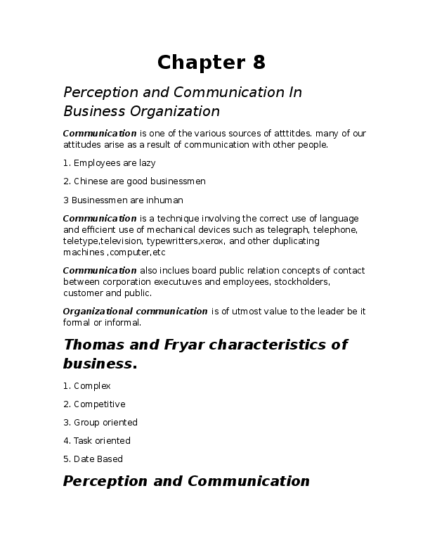 (DOC) Chapter 8 Perception and Communication In Business Organization ...