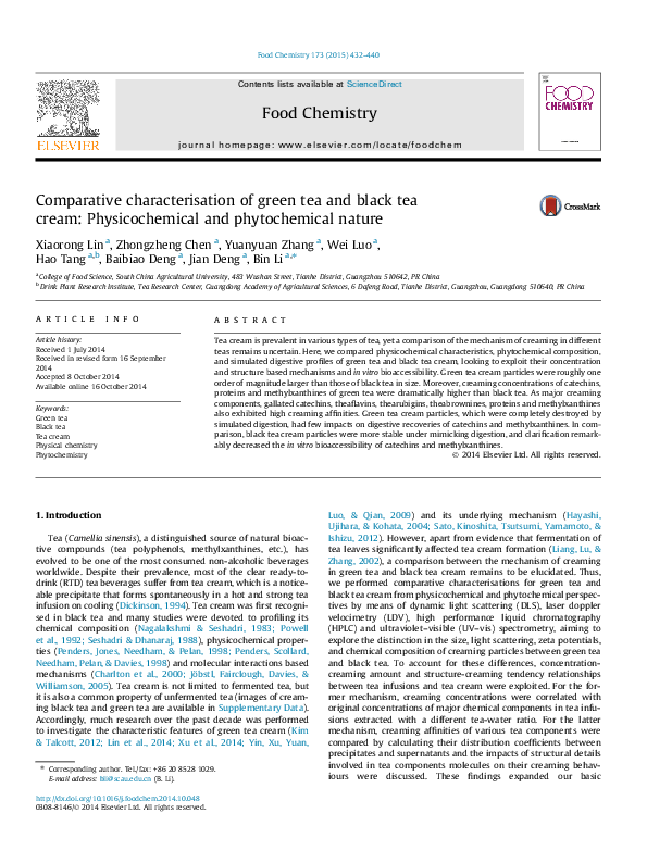(PDF) Comparative characterisation of green tea and black tea cream ...