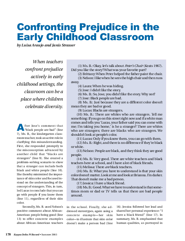 (PDF) Confronting Prejudice in the Early Childhood Classroom