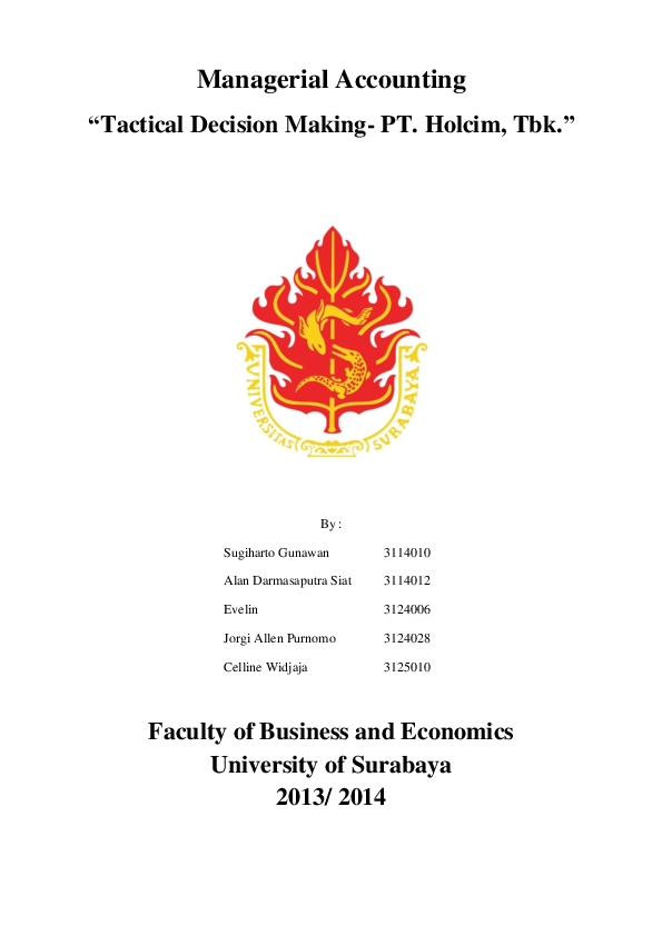 (DOC) Managerial Accounting "Tactical Decision MakingPT. Holcim, Tbk