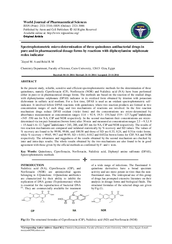 (PDF) Spectrophotometric microdetermination of three quinolones