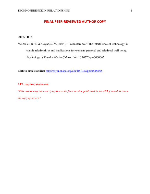 (PDF) “Technoference”: The Interference of Technology in Couple ...