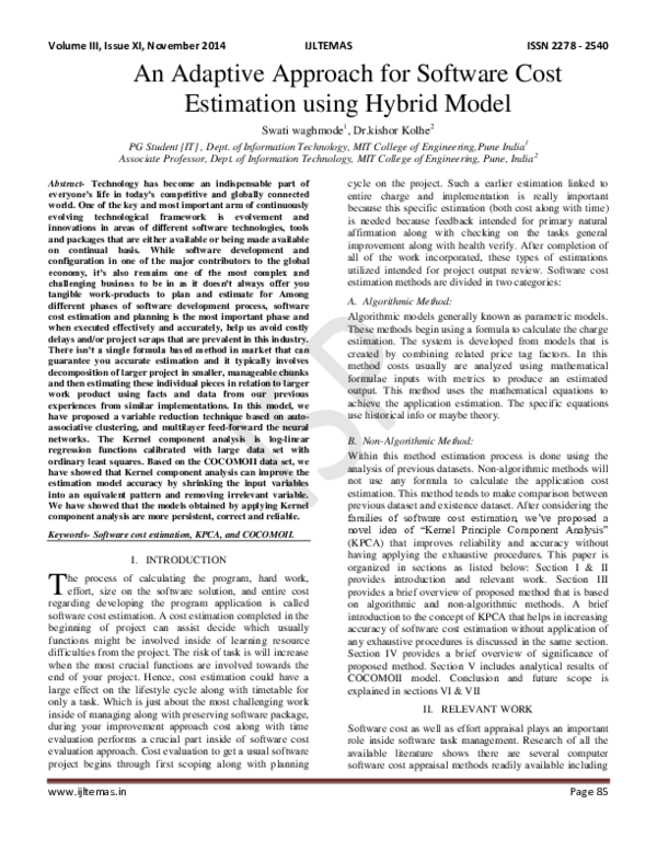 (PDF) An Adaptive Approach for Software Cost Estimation using Hybrid Model